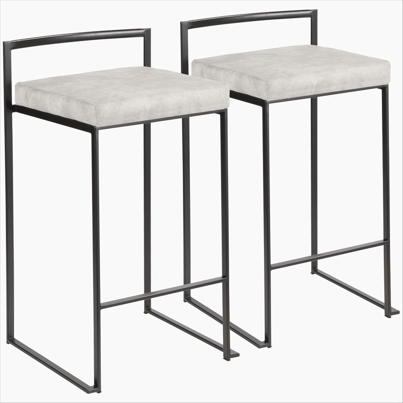 Tabouret de bar contemporain empilable en acier inoxydable avec coussin en tissu Cowboy par LumiSource - ensemble de 2, Noir