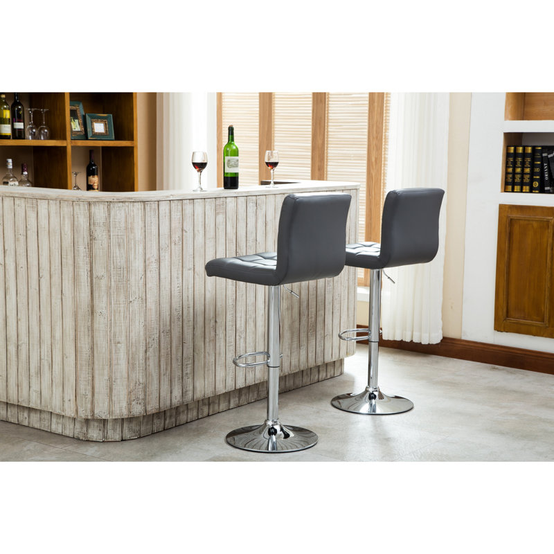 Tabouret de bar gris en similicuir hydraulique pivotant à 360 degrés et réglable en hauteur, 2 tabourets pivotants - Revêtement, base, rotation, confort