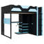 Lit mezzanine double en bois avec bureau, tablettes multiples, USB et lumière RVB, bleu nuage-1021950717