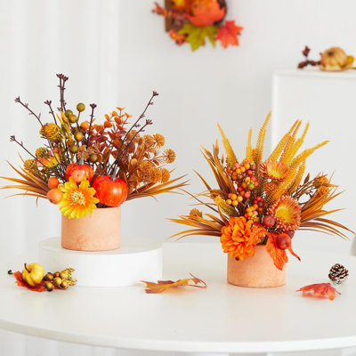 Ensemble de 2 fleurs de table de l'Action de grâce de l'Action de grâce - ensemble de 2 plantes artificielles de table avec bouquets de style bohémien rustique moderne et occidental