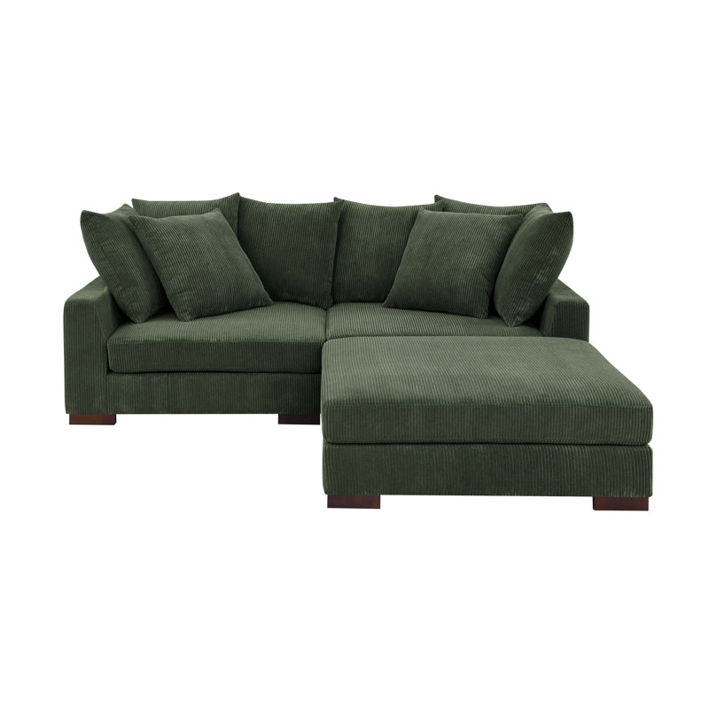 Canapé modulaire rembourré 3 pièces Aurbree, Velours côtelé vert foncé