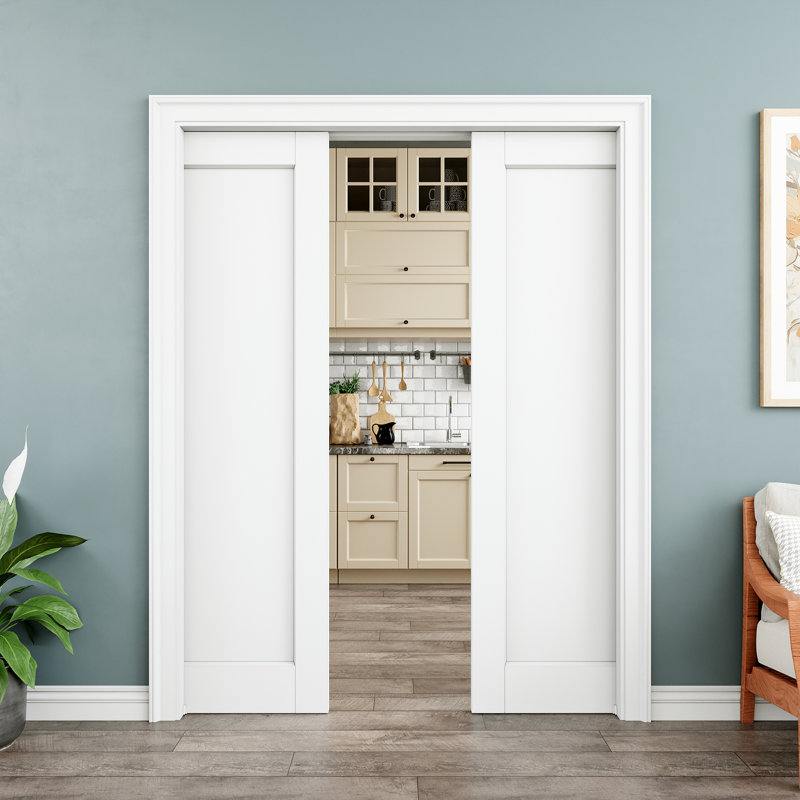 Double porte de placard coulissante en bois massif avec fermeture en douceur / quincaillerie, 64 po x 96 po