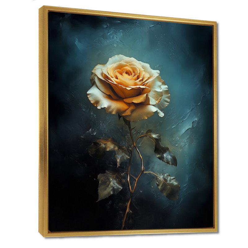 Jaune jaune rétro - art mural rose, Toile avec cadre flottant or, H 20 po x l 12 po x P 1 po