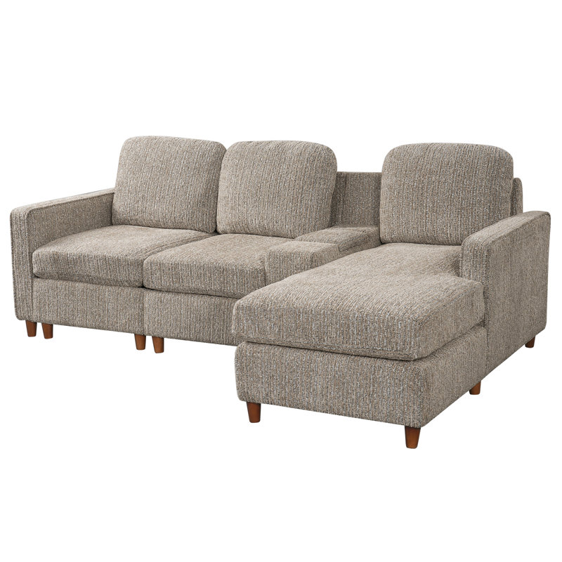 Canapé modulaire Canapé rembourré en L de 82 po avec compartiment de rangement et méridienne réversible pour salon, brun clair
