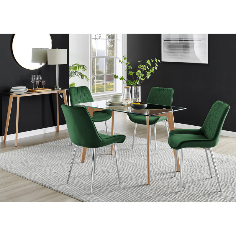 4 - Person Dining Set, Green/Silver, Light Brown