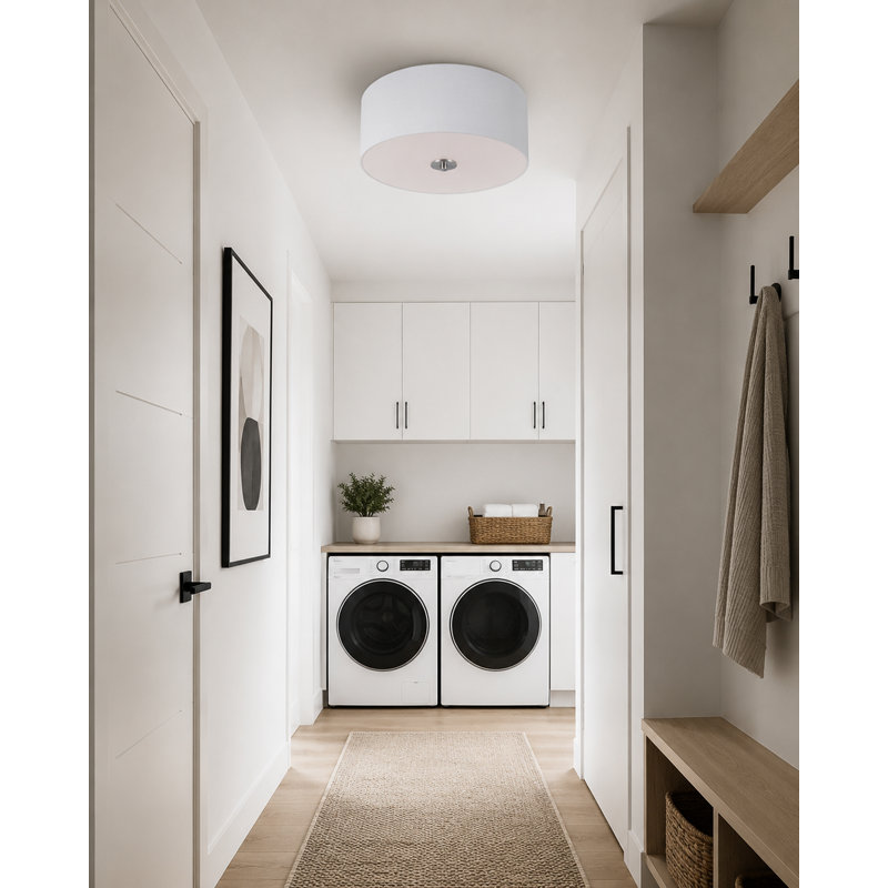 Lembrick Fabric Flush Mount, Satin Nickel