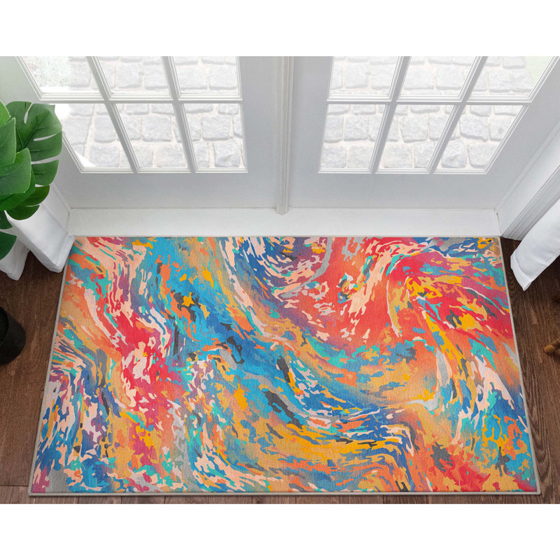  Abstract Harmony Boho Modern Marble Multi Color Flat-Weave Area Rug, Rectangle 3'3" x 5'