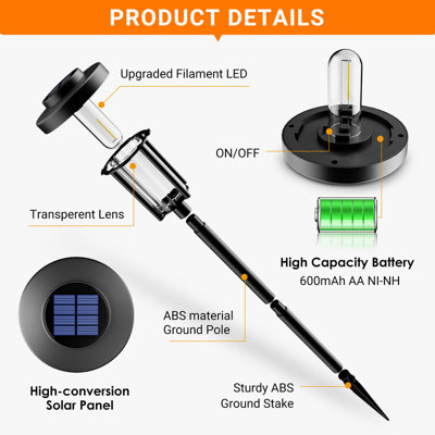8 Pack Solar Pathway Lights for Garden and Walkway, IP65 Waterproof Outdoor Landscape Lighting, Warm White Solar Powered Decor