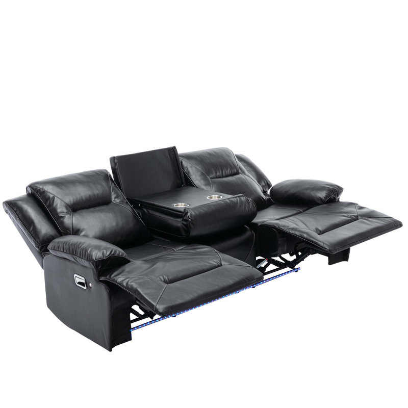 3 Seater Home Theater Recliner Manual Recliner Chair With A Led Light Strip Two Built-In Cup Holders For Living Room,Bedroom