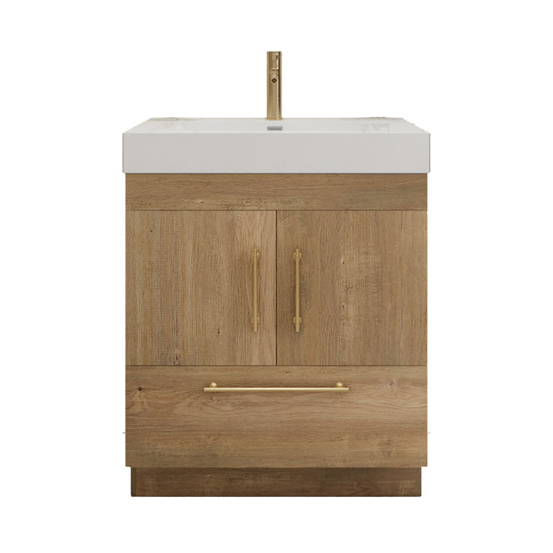30'' Single Bathroom Vanity with Acrylic Top, Oak