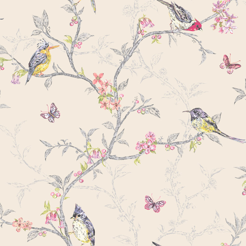 Phoebe 10m L x 53cm W Floral and Botanical Roll Wallpaper, Beige
