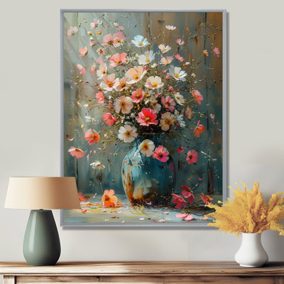 Rose et blanc, bouquet d'or dans un vase III - Buttercups, impression d'art mural