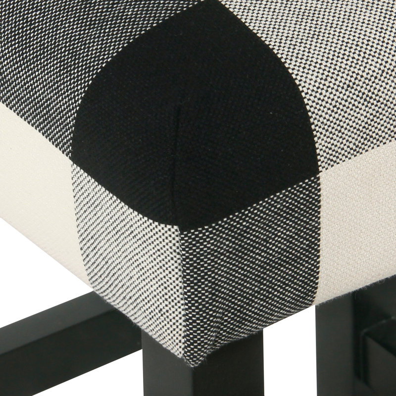 Black and White Plaid Wood Backless Counter Stool