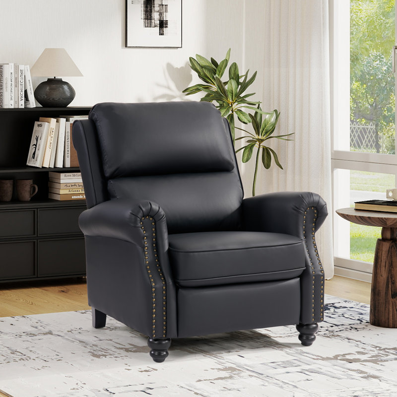 Fauteuil inclinable classique en similicuir de 34,6 po de largeur avec garniture cloutée, Gris caoutchouc