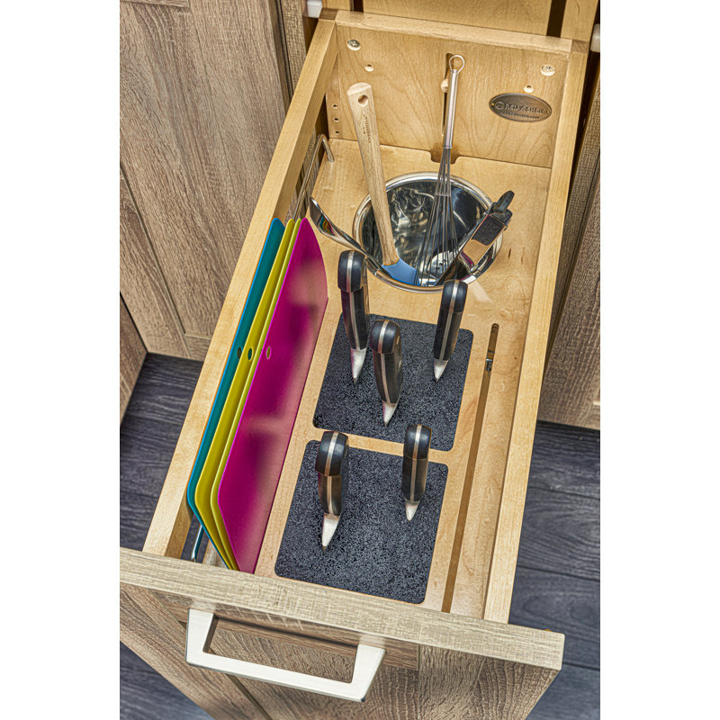 Maple Wood Base Cabinet Organizer with Stainless Steel Utensil Bin