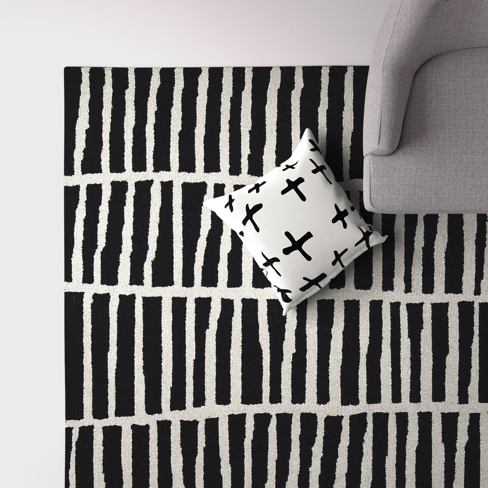 Dave Geometric Black & White Hand-Tufted 100% Wool Soft Area Rug