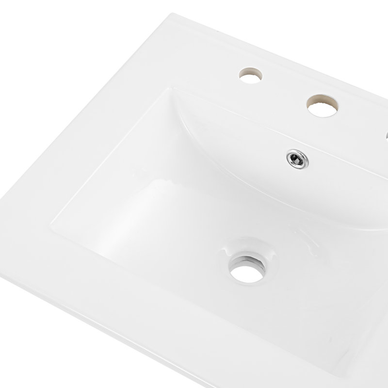 Ancillary 3-Hole 20 in. W x 18.25 in. D Classic Contemporary Rectangular Glossy Ceramic Single Sink Basin Bathroom Vanity Top, White