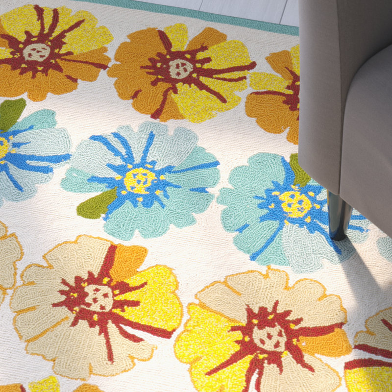 Doyle Hand Hooked Performance Floral Rug, Square 6'