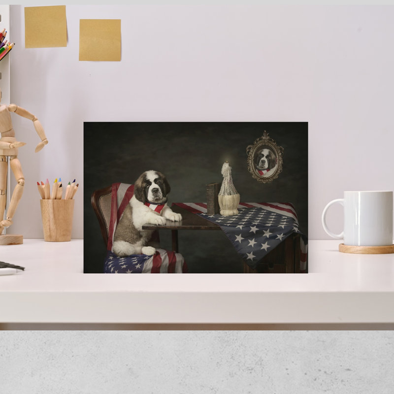 Affiche murale vintage classique représentant un chiot Saint-Bernard patriotique, 12" H x 18" W