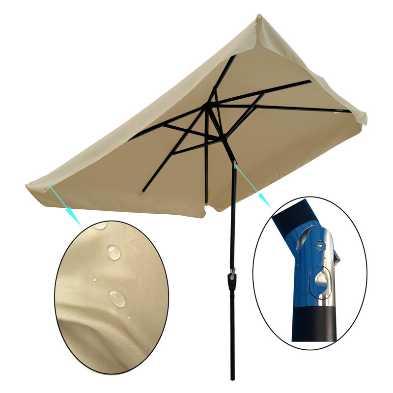 Parasol de patio rectangulaire 10 po x 6,5 pi, brun clair, aéré et confortable, Tanné