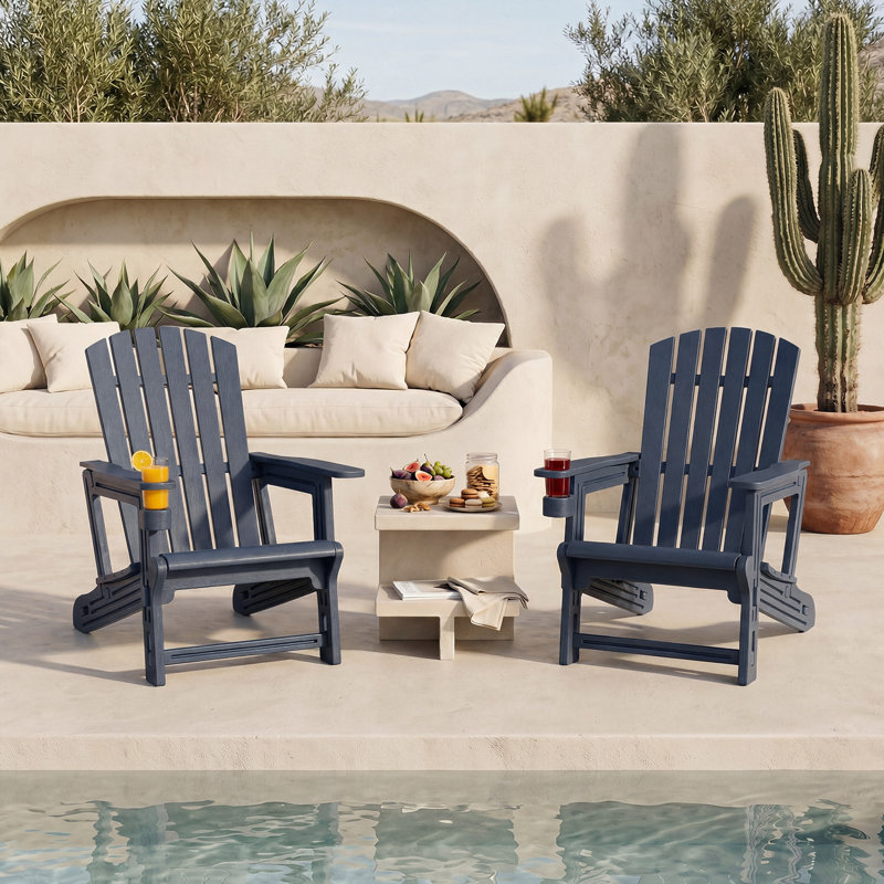 Chaise Adirondack en PEHD avec porte-gobelet, texture semblable au bois, dossier haut et assise large, Blue, 1