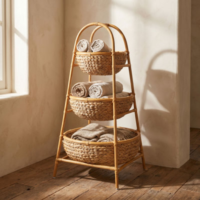 Handwoven RattanHyacinth Tiered Basket