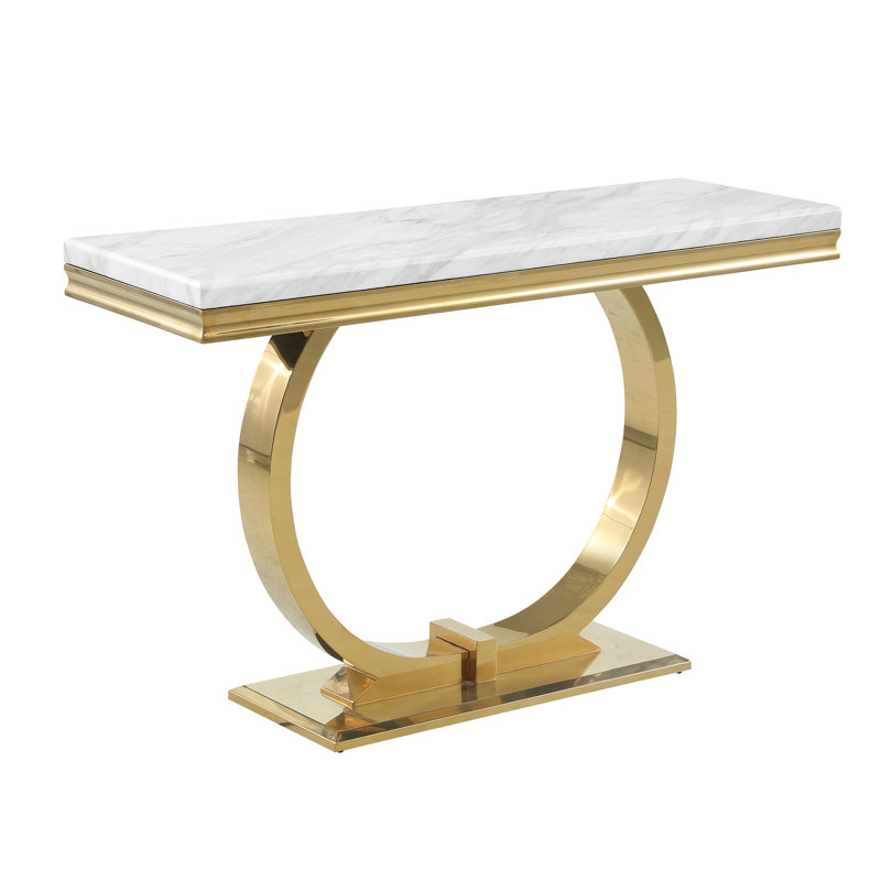 Monroe 47"Rectangular Marble with Rounded Base Console Table , Gold