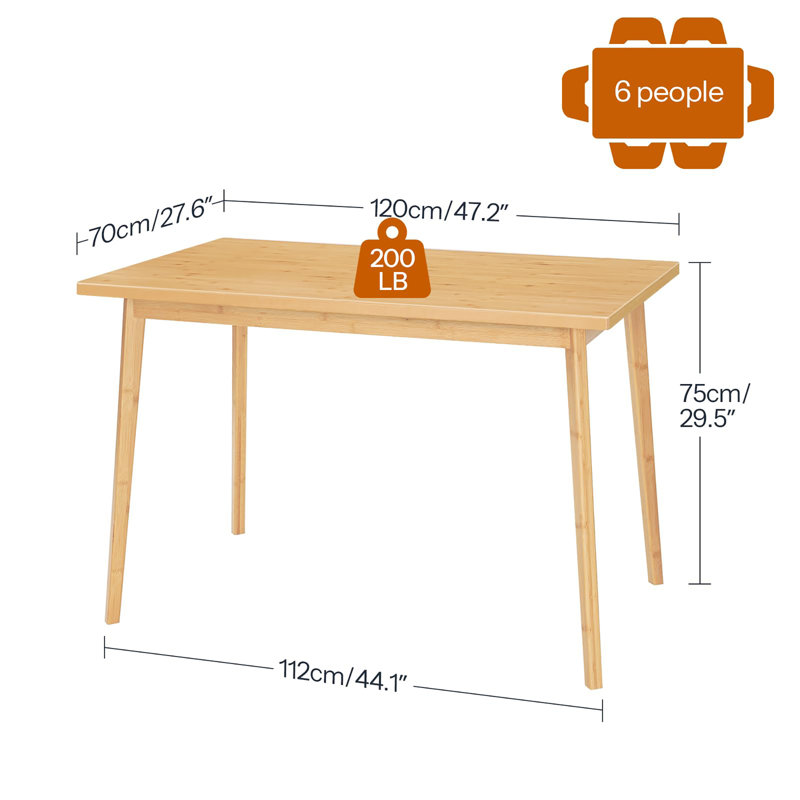 Table de salle à manger rectangulaire en bambou 47,2 "pour 4-6, facile à assembler