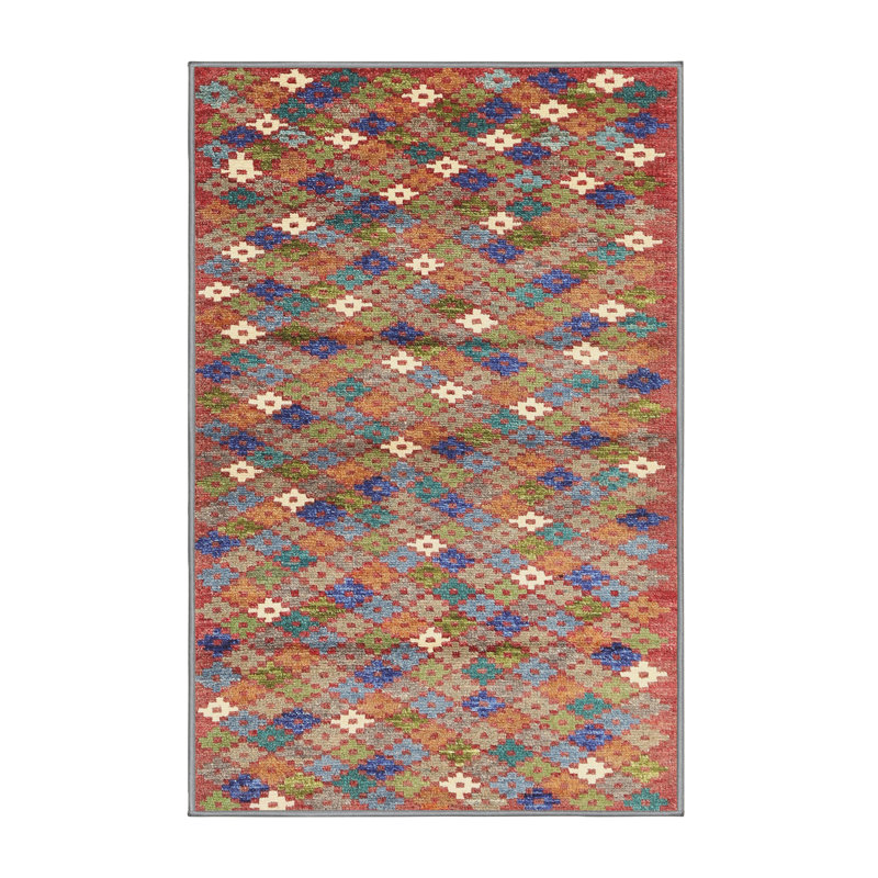Tapis contemporain bleu / violet / orange, Rectangle 6 pi x 9 pi
