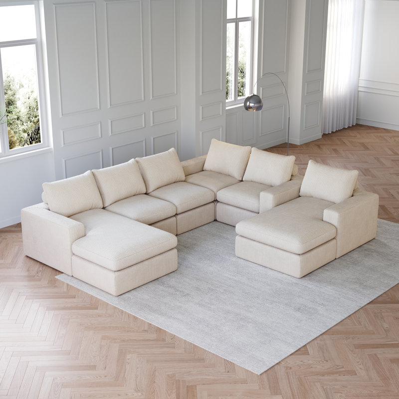 Canapé modulaire en velours côtelé Demarco, Velours côtelé beige