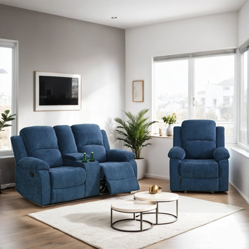 Ensemble de canapé inclinable manuel 2 pièces Robbins, Bleu
