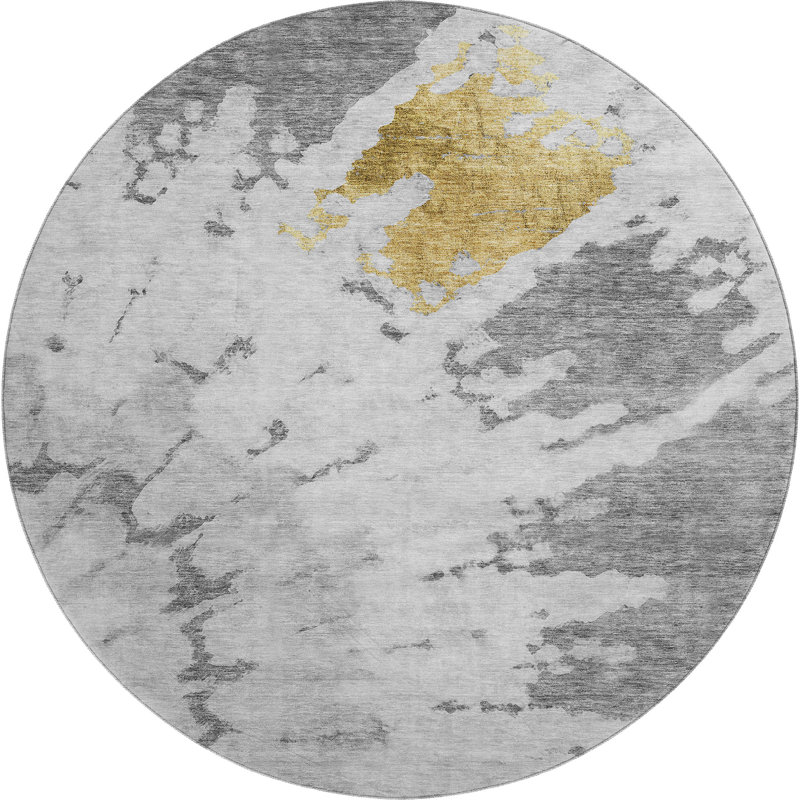 Premium Machine Washable Cerrito Gray Rug, Round 8'