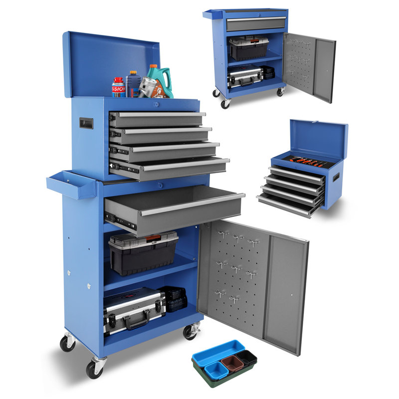 Armoire de rangement à outils 5 tiroirs Blue Grey, Bleu/Gris