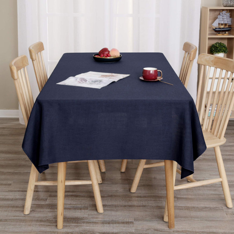 Water Resistant Tablecloth Faux Linen, 102" L x 60" W, Navy Blue