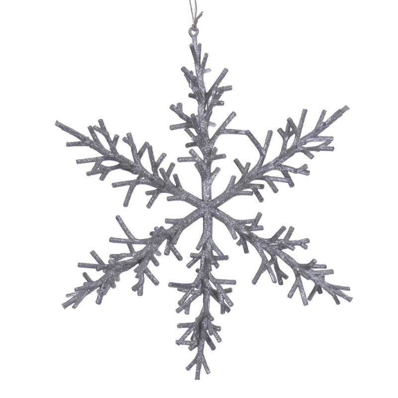 Ornement en forme de flocon de neige Twig. Comprend 3 pièces par sac., H 3 po x l 12 po x P 12 po, Argent