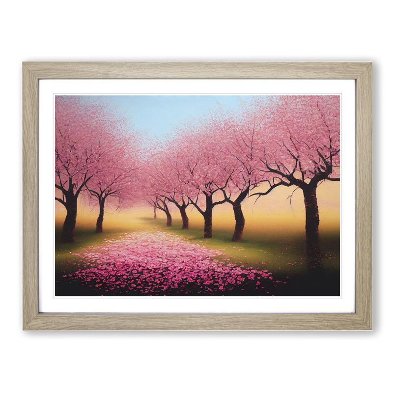 Hopeful Cherry Blossom Trees - Single Picture Frame Print, 46cm H x 64cm W x 2cm D, Oak