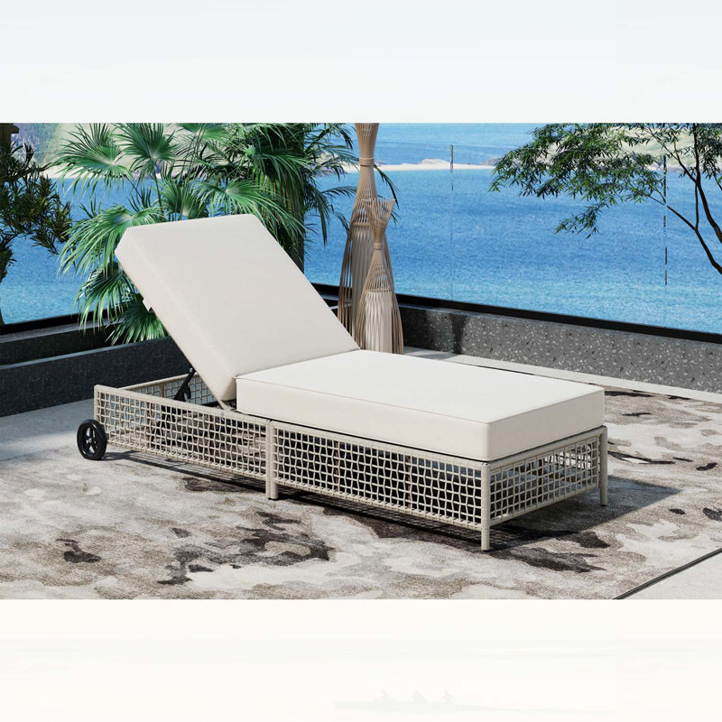 Méridienne d'extérieur avec dossier à 5 positions, structure en rotin et coussin pour la détente au bord de la piscine, du patio et du jardin