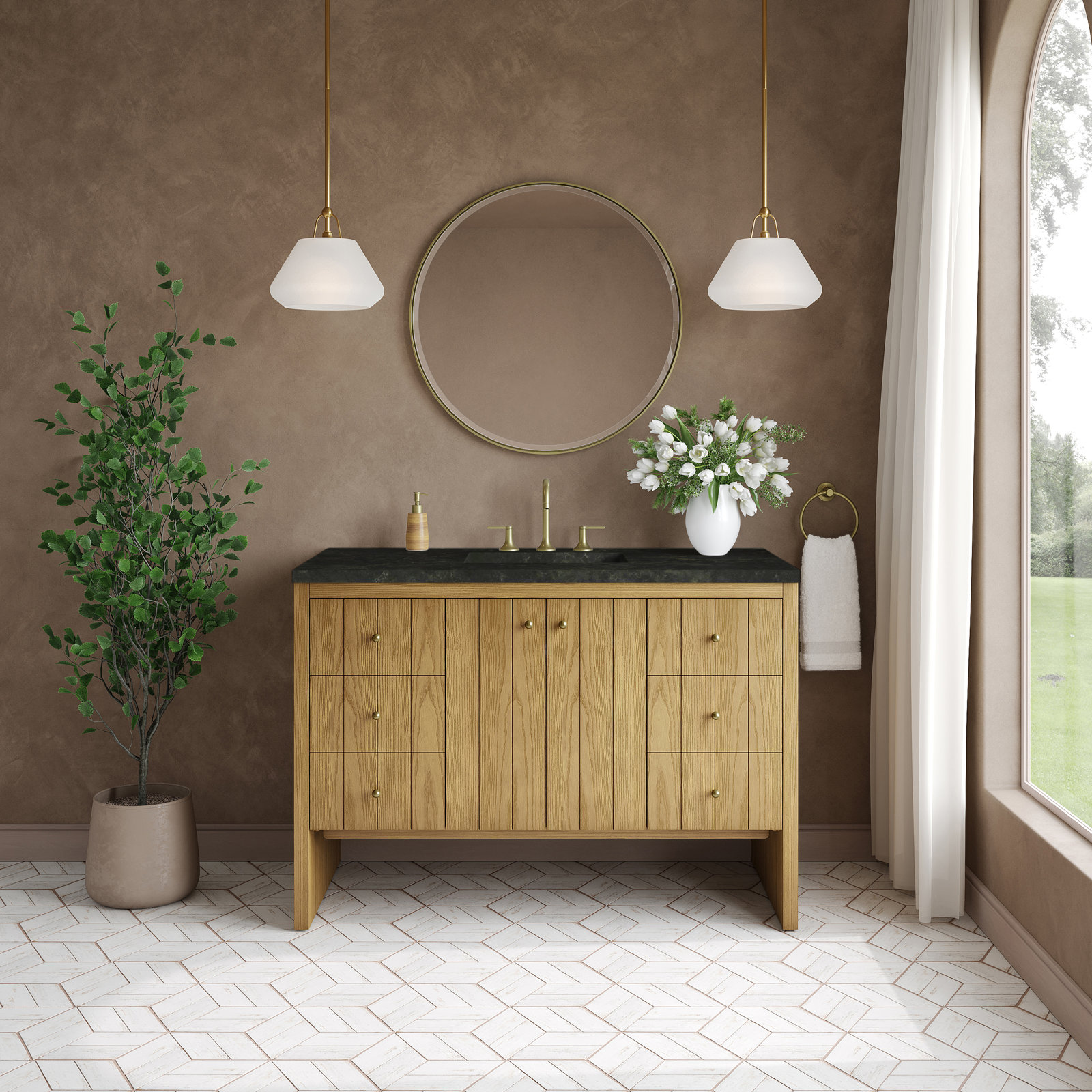 Hudson 48'' Single Bathroom Vanity, Light Natural Oak, Phantome Eclos, 8" Widespread