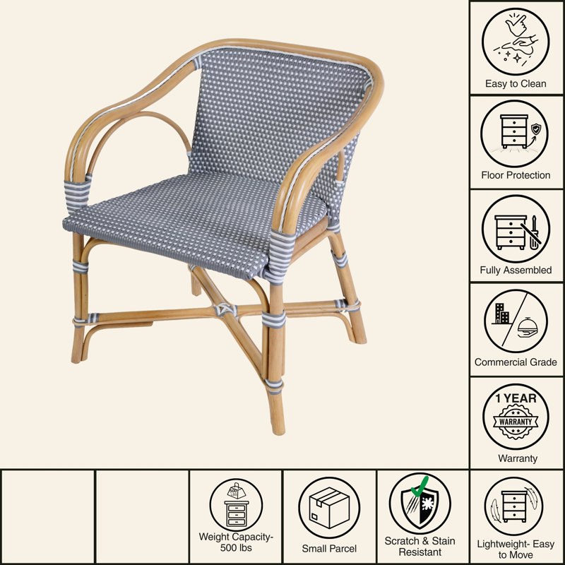 Portofino 18.75 in. Seat Height Rattan Arm Chair, White & Gray, Gray