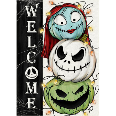 Welcome Halloween Decorative Garden Flag, Jack O Lantern Pumpkin Spider Web Yard Outside Decorations, Funny Holiday Burlap Outdoor Small Home Decor Double Sided 12 X 18