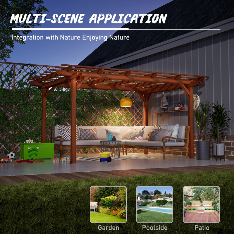 12 x 10 FT Outdoor Wood Pergola, Wooden Grape Pergola for Climbing Plant Support for Garden, Patio, Backyard, Deck