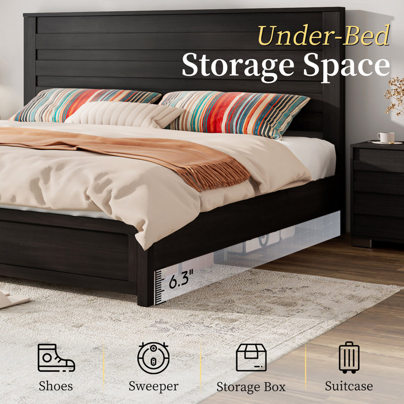 Marro Farmhouse Overlapped Wood Platform Bed, Black, King
