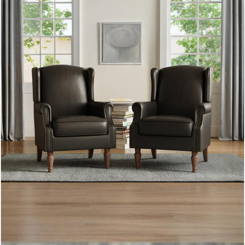 74.4 Cm Wide Wingback Chair, Black Faux Leather
