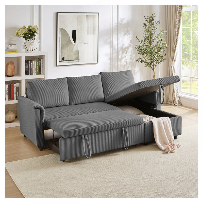 77'' Upholstered Sleeper Sofa, Gray Corduroy