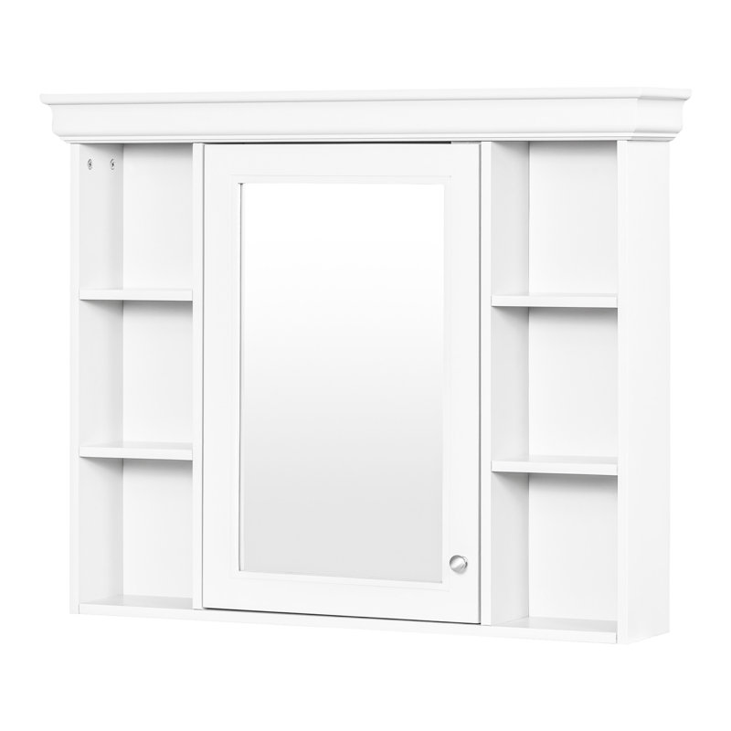 35.51'' * 7.05'' 28.45'' White Wall Mounted Bathroom Storage With Mirror Door, Versatile Solution, High - Quality , Adjustable Shelves, Soft Close Hinges, Silver Metal Handle, Luxury Design, Modern