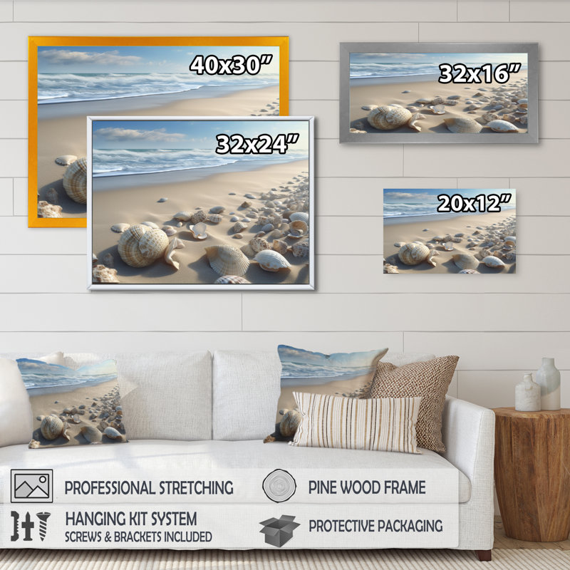 Seaside Seashell Treasures VI - Imprimé, Cadre photo noir, H 12 po x l 20 po x P 1 po