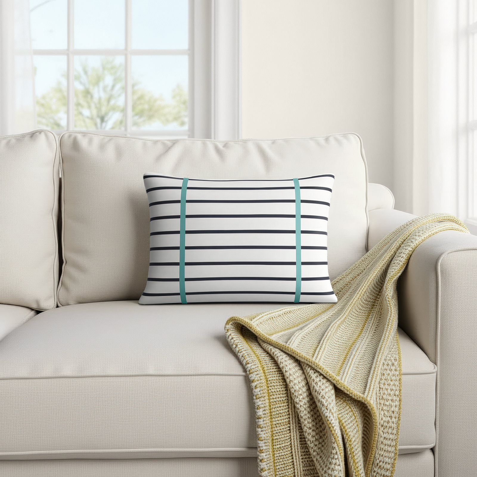 Stonebrook Sunbrella® Lumbar Throw Pillow, 12" x 18", Aruba Blue