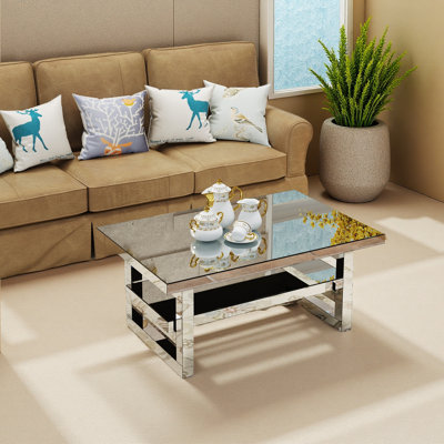 Table basse moderne carrée de luxe avec table basse en verre trempé et salon