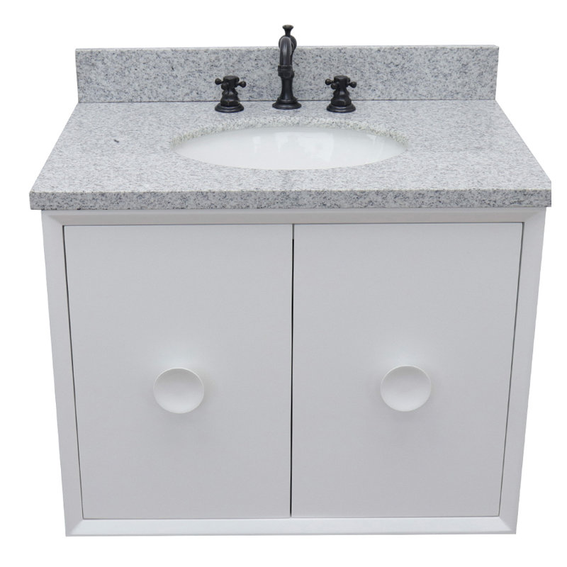 Crumley 31'' Single Bathroom Vanity with Top, White/Gray Granite