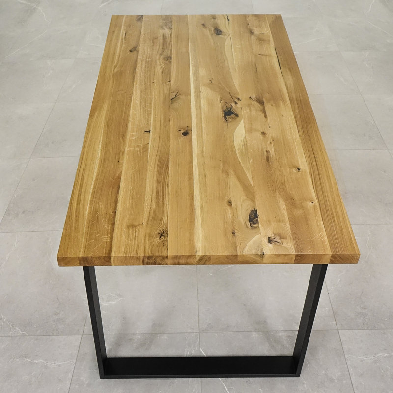Isaias Oak Rectangular Wood Top Dining Table with Steel Base, H90cm x L200cm x W40cm, Natural Oil